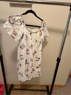Audrey 3+1 Cream Floral Off-Shoulder Tunic Dress